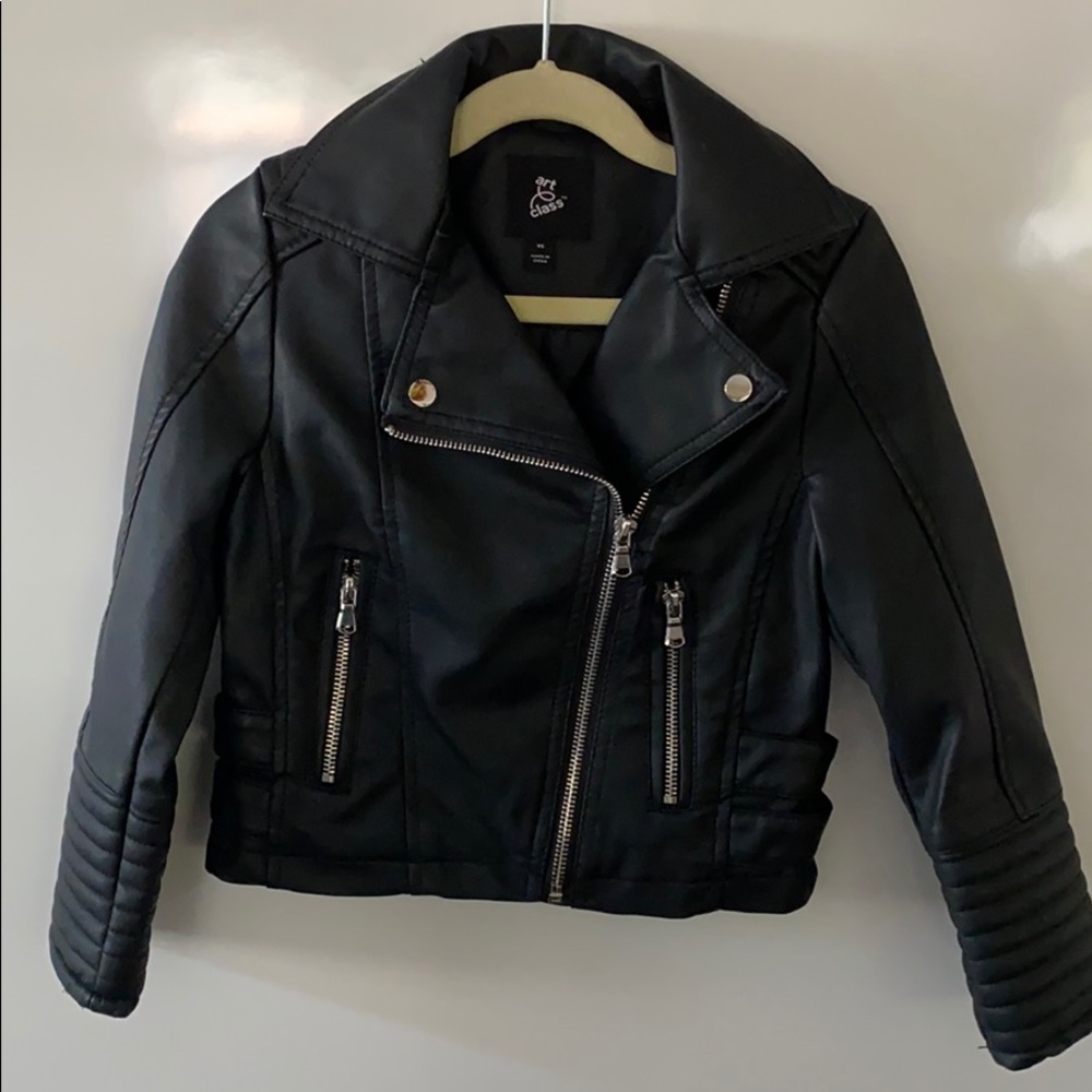 Biker Jacket Pleather child sz XS 4-5 Black New